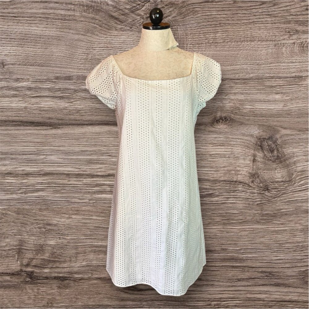 Theory‎ Eyelet Cap Sleeve Shift Dress Lined White Sz 10 Cotton Summer